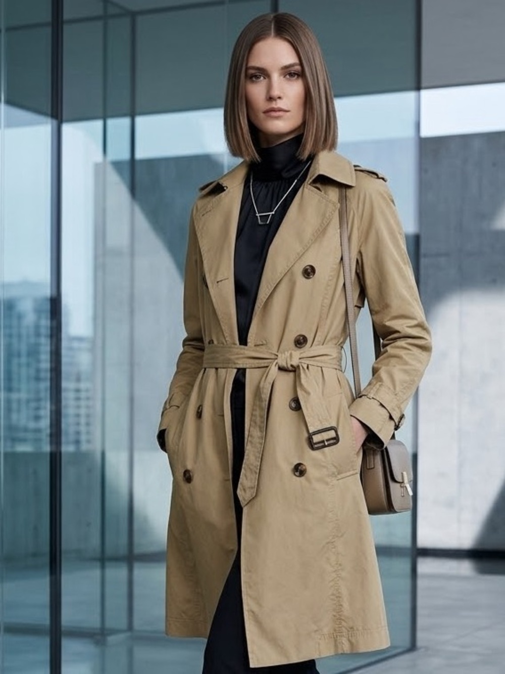 Vince Tan Double-Breasted Trench Coat Size M